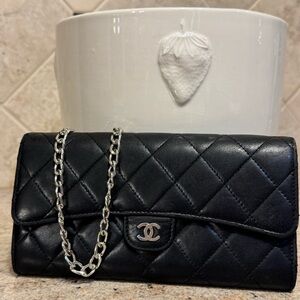CHANEL Gusset Flap Leather Wallet